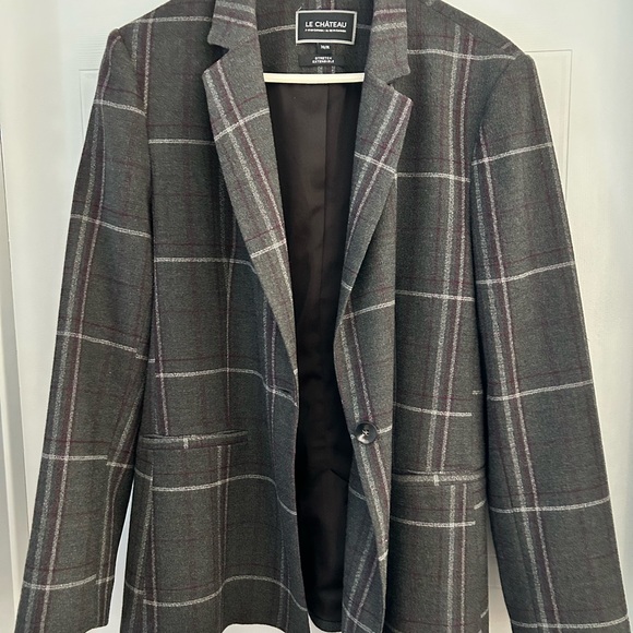 le chateau Pants - Le Chateau Charcoal and Burgundy Plaid Jacket